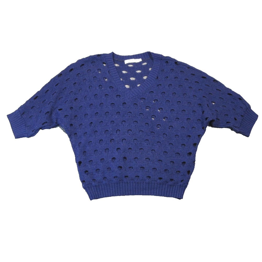 Vtg Cotton Emporium Open Knit Sweater Womens S Blue V-Neck Slouchy Boho Grunge
